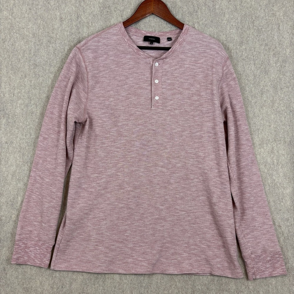 Vince Men's XL Henley Shirt Pink Marled Thermal Waffle Knit Cotton Blend